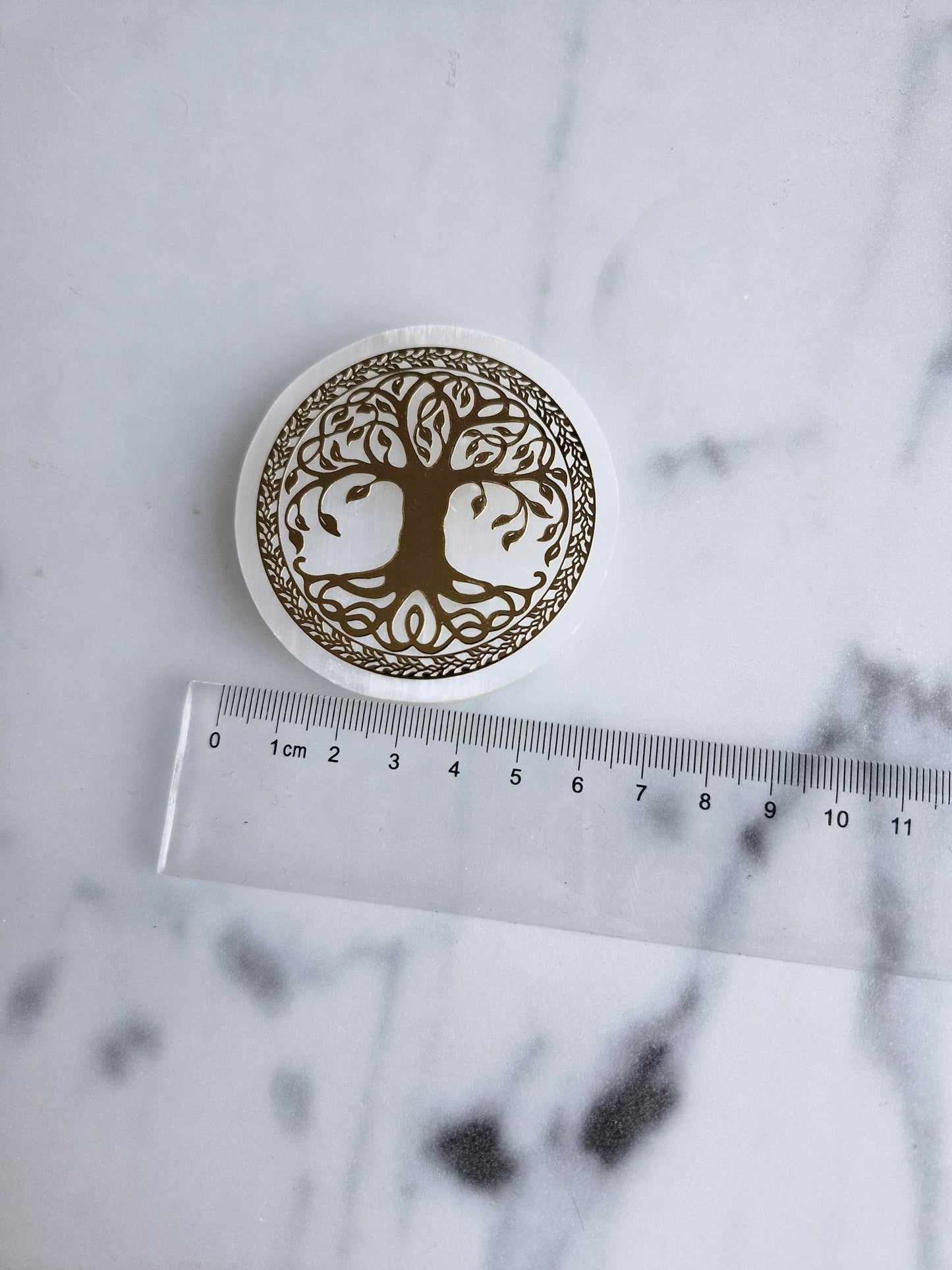 Gold Embossed Tree of Life Satin Spar Charging Plate