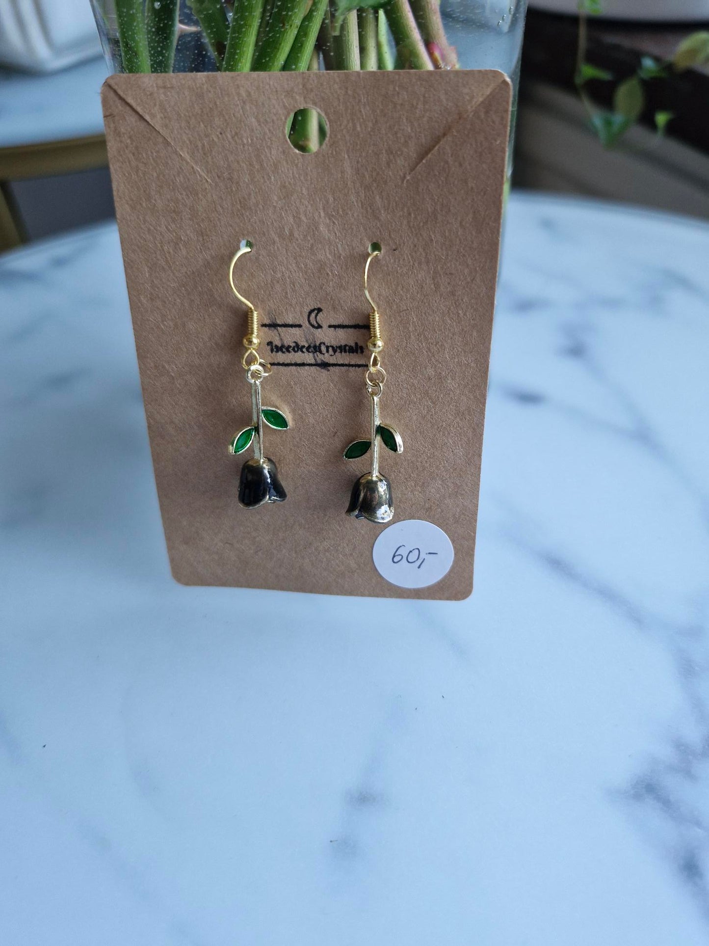 Stainless Steel Gold "Black Rose" Earrings