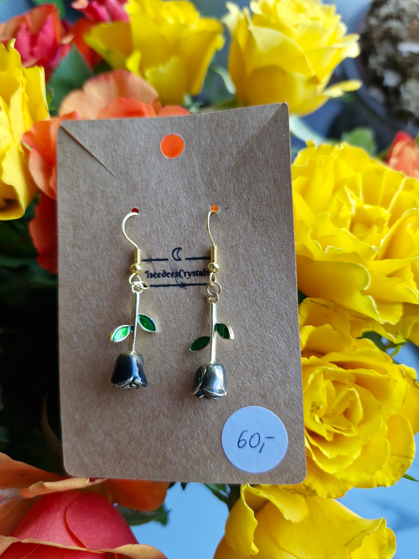 Stainless Steel Gold "Black Rose" Earrings