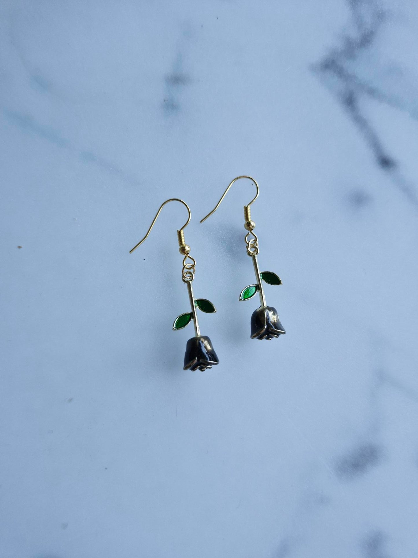 Stainless Steel Gold "Black Rose" Earrings