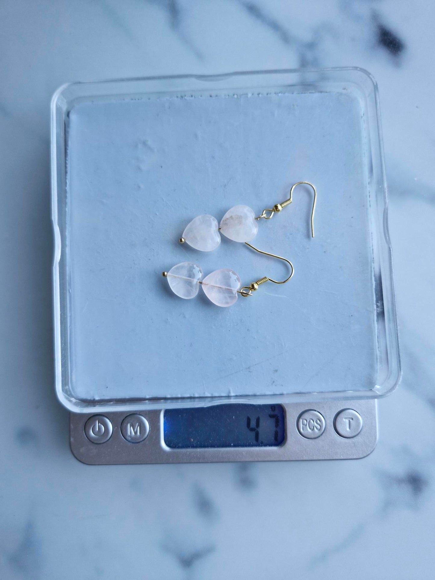 Stainless Steel Gold "Heart" Rose Quartz Earrings