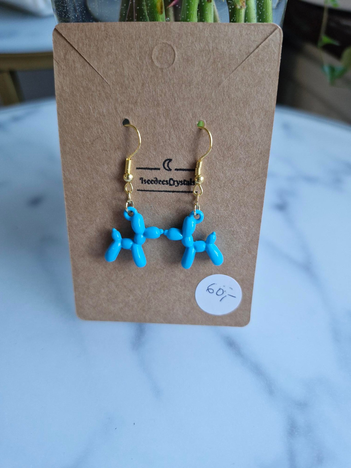 Stainless Steel Gold "Blue Balloon Dog" Earrings