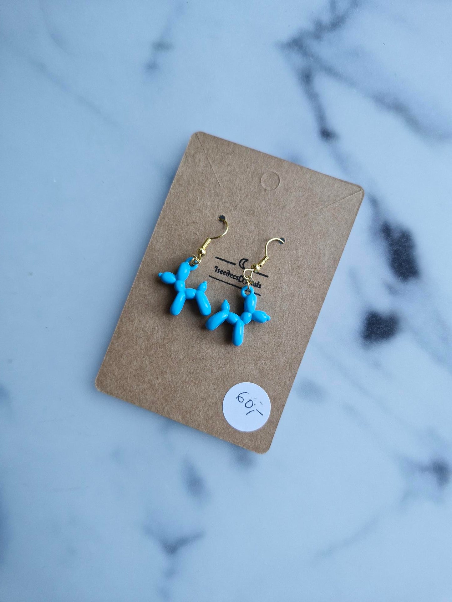 Stainless Steel Gold "Blue Balloon Dog" Earrings