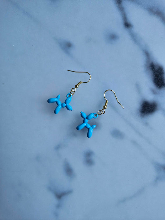 Stainless Steel Gold "Blue Balloon Dog" Earrings