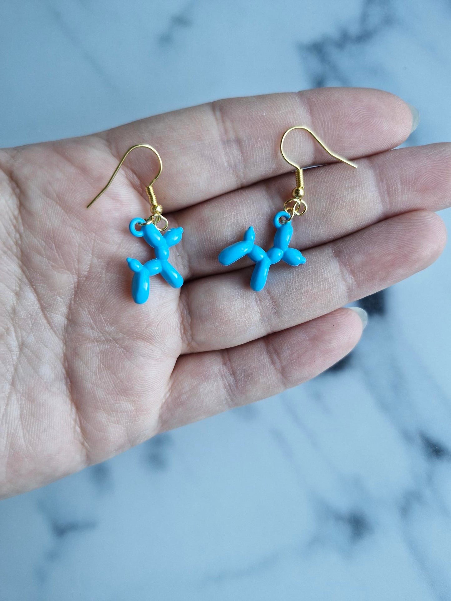 Stainless Steel Gold "Blue Balloon Dog" Earrings