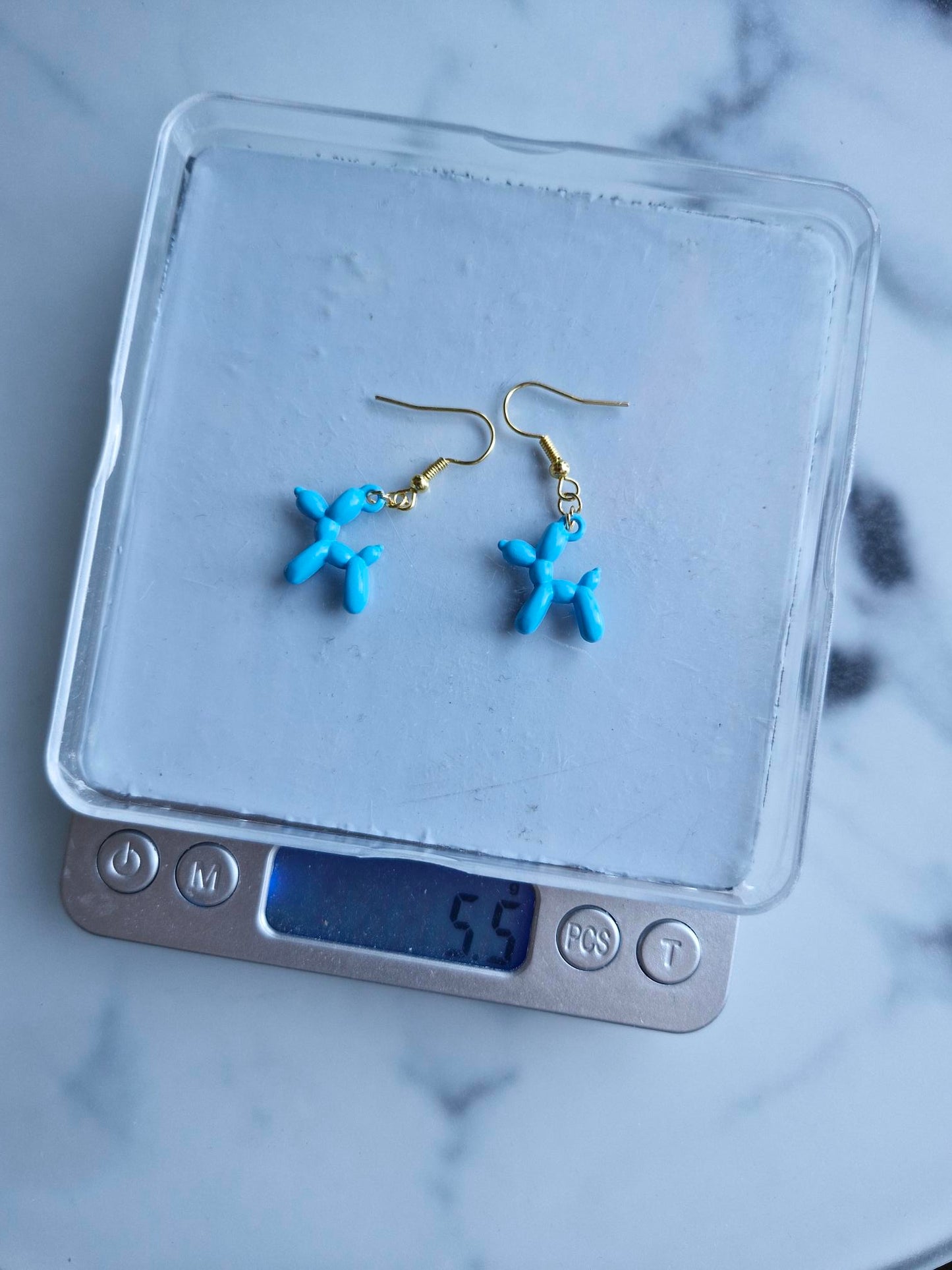 Stainless Steel Gold "Blue Balloon Dog" Earrings