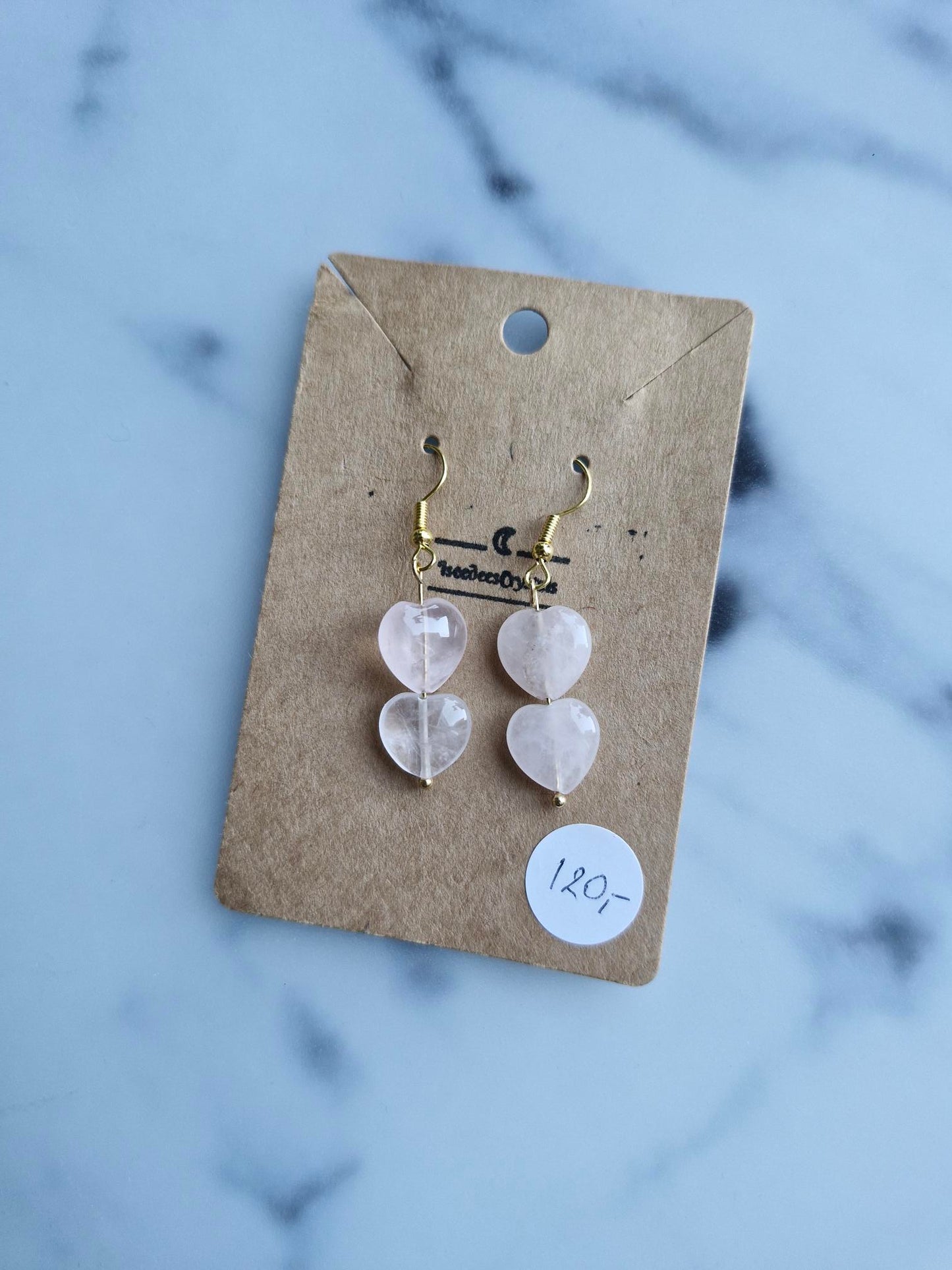 Stainless Steel Gold "Heart" Rose Quartz Earrings