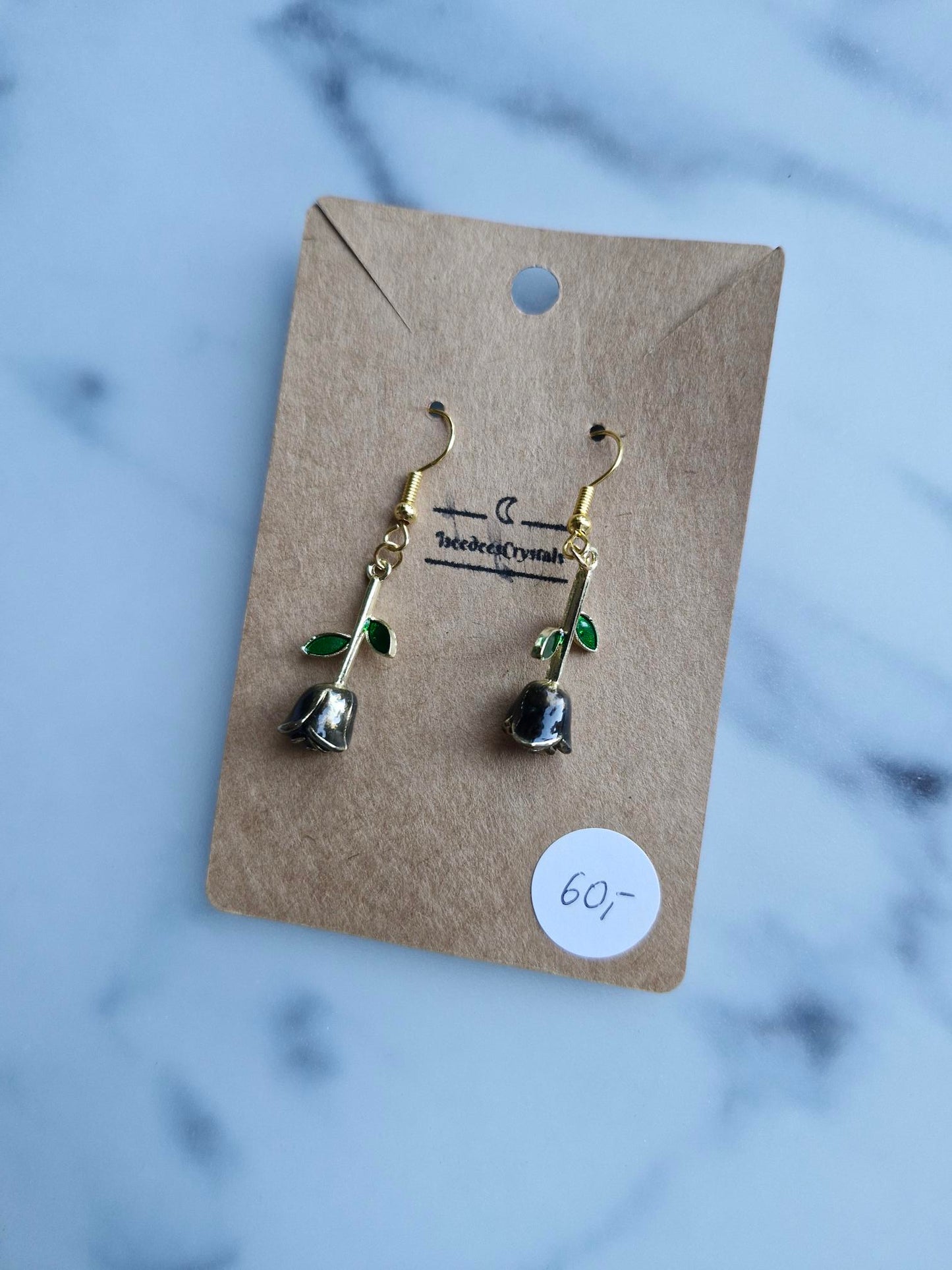 Stainless Steel Gold "Black Rose" Earrings