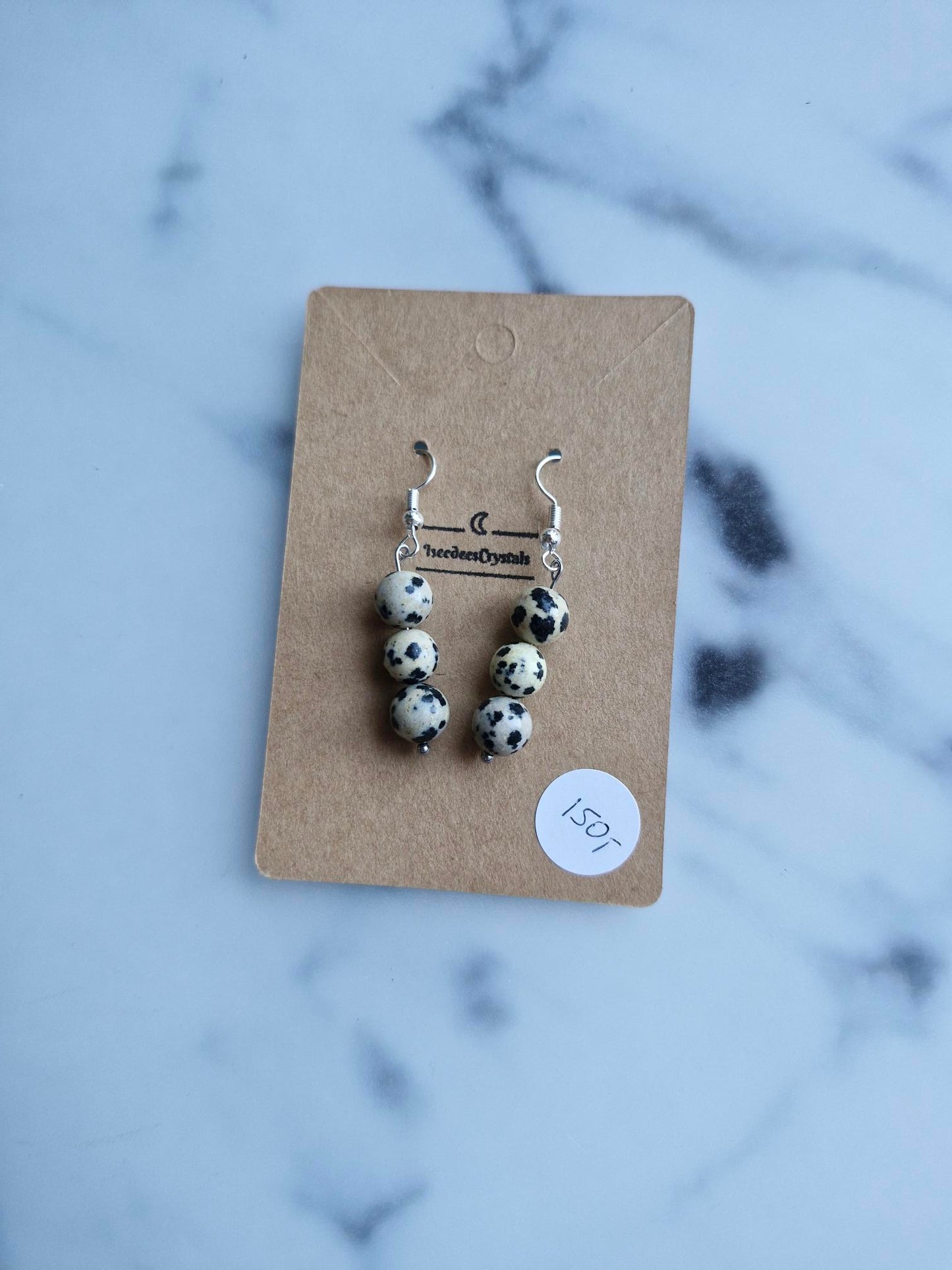 Stainless Steel Silver "Dalmatian Jasper" Earrings