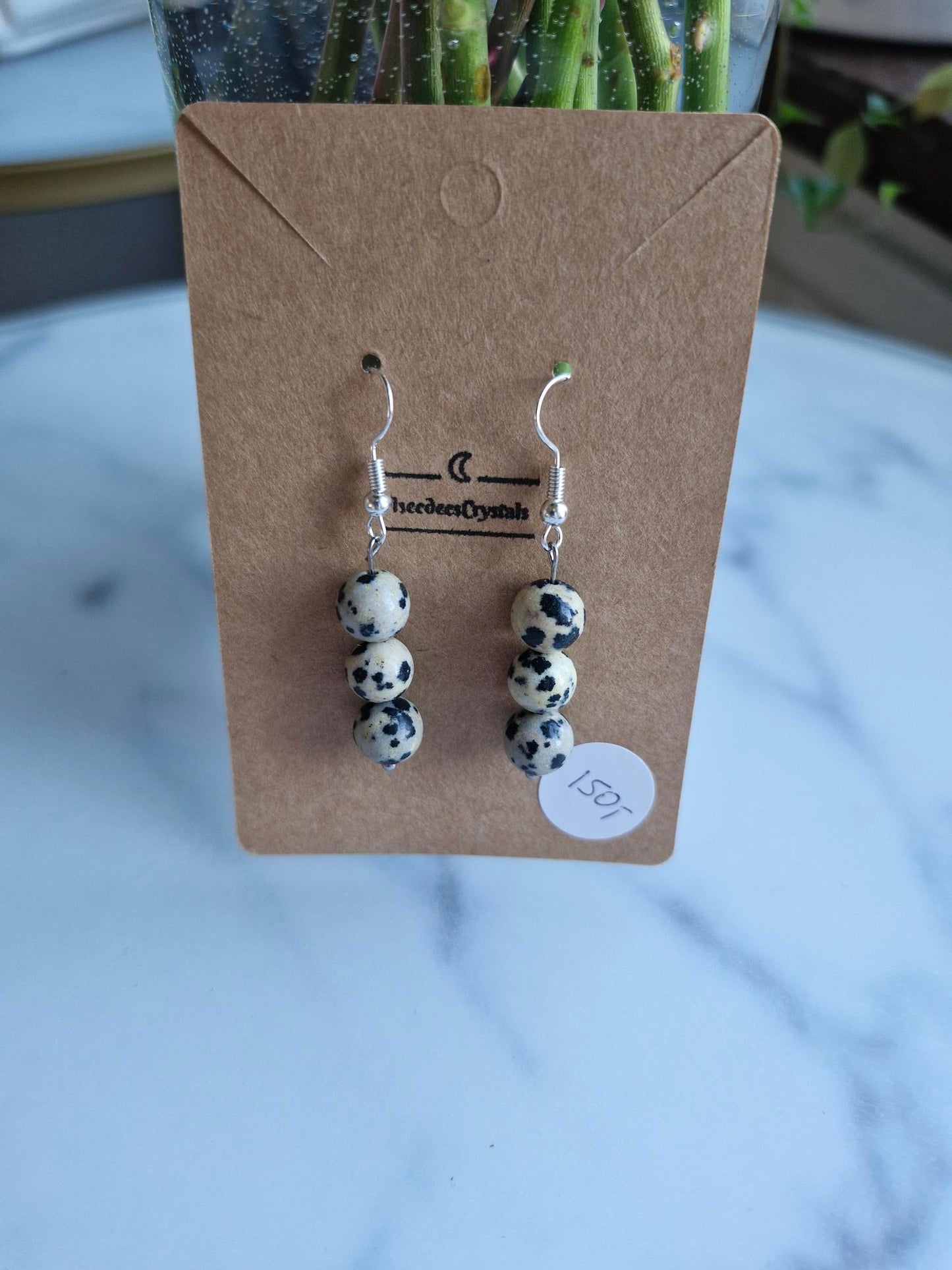 Stainless Steel Silver "Dalmatian Jasper" Earrings
