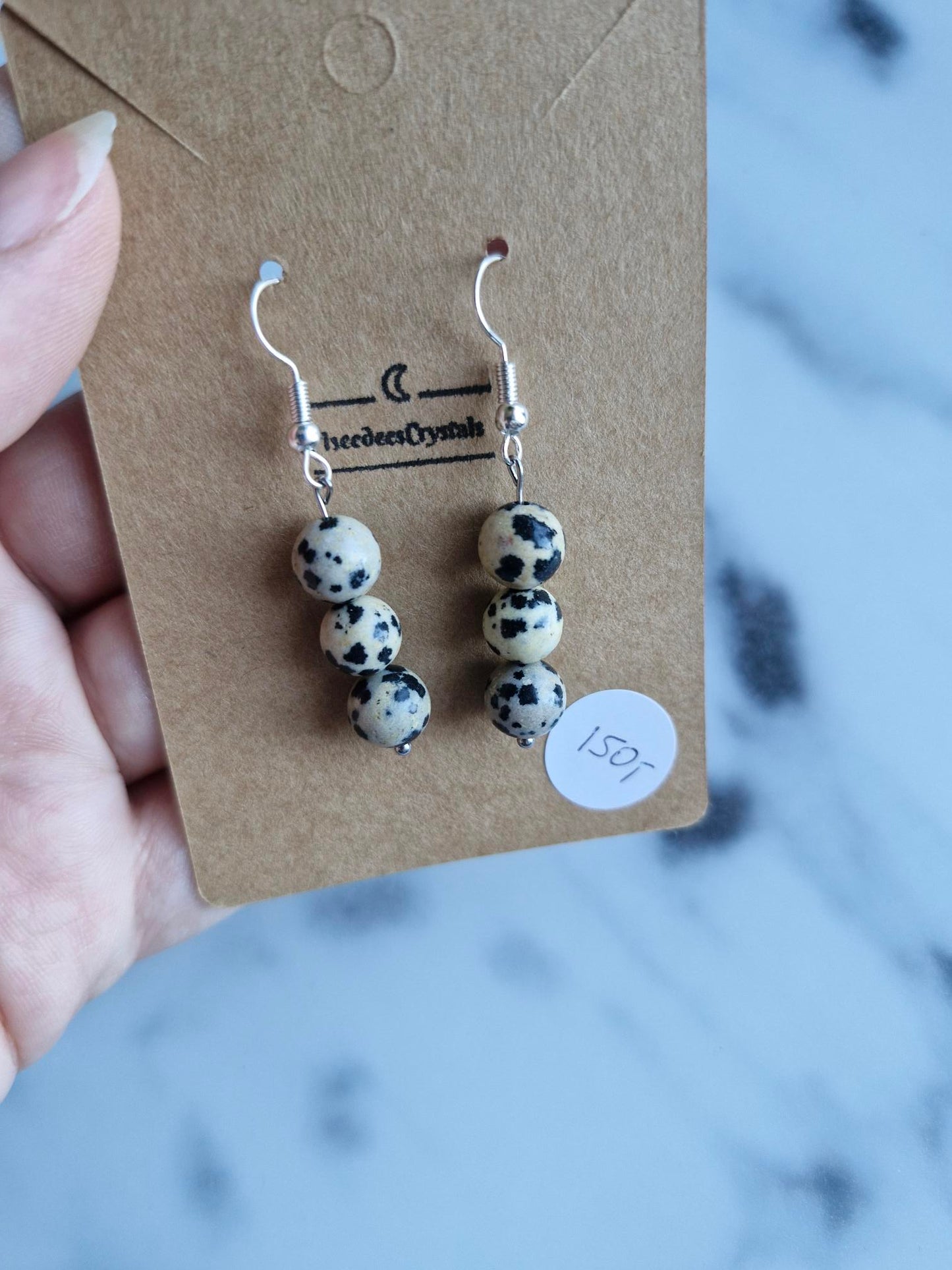 Stainless Steel Silver "Dalmatian Jasper" Earrings
