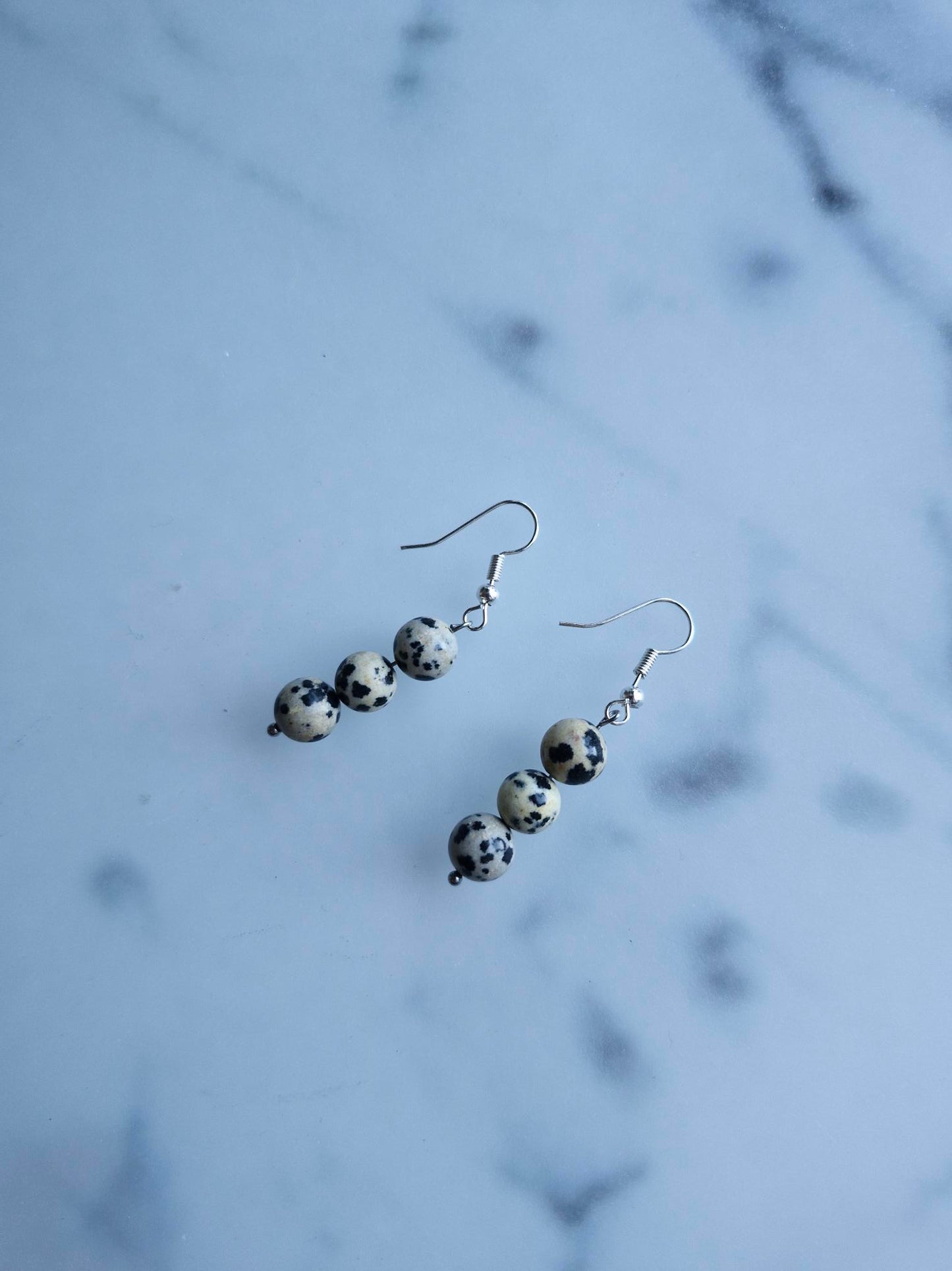 Stainless Steel Silver "Dalmatian Jasper" Earrings