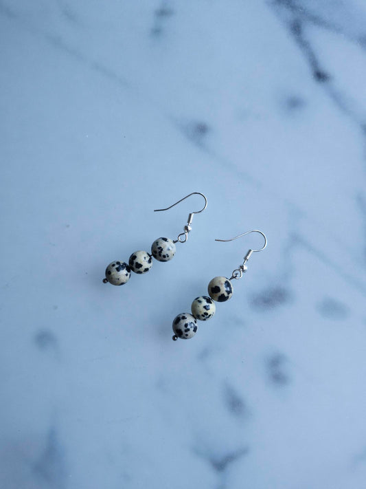 Stainless Steel Silver "Dalmatian Jasper" Earrings