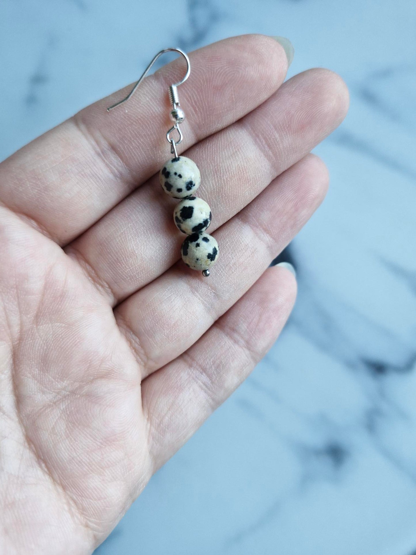 Stainless Steel Silver "Dalmatian Jasper" Earrings