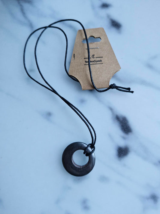Hematite Pendant on a Faux Leather Necklace