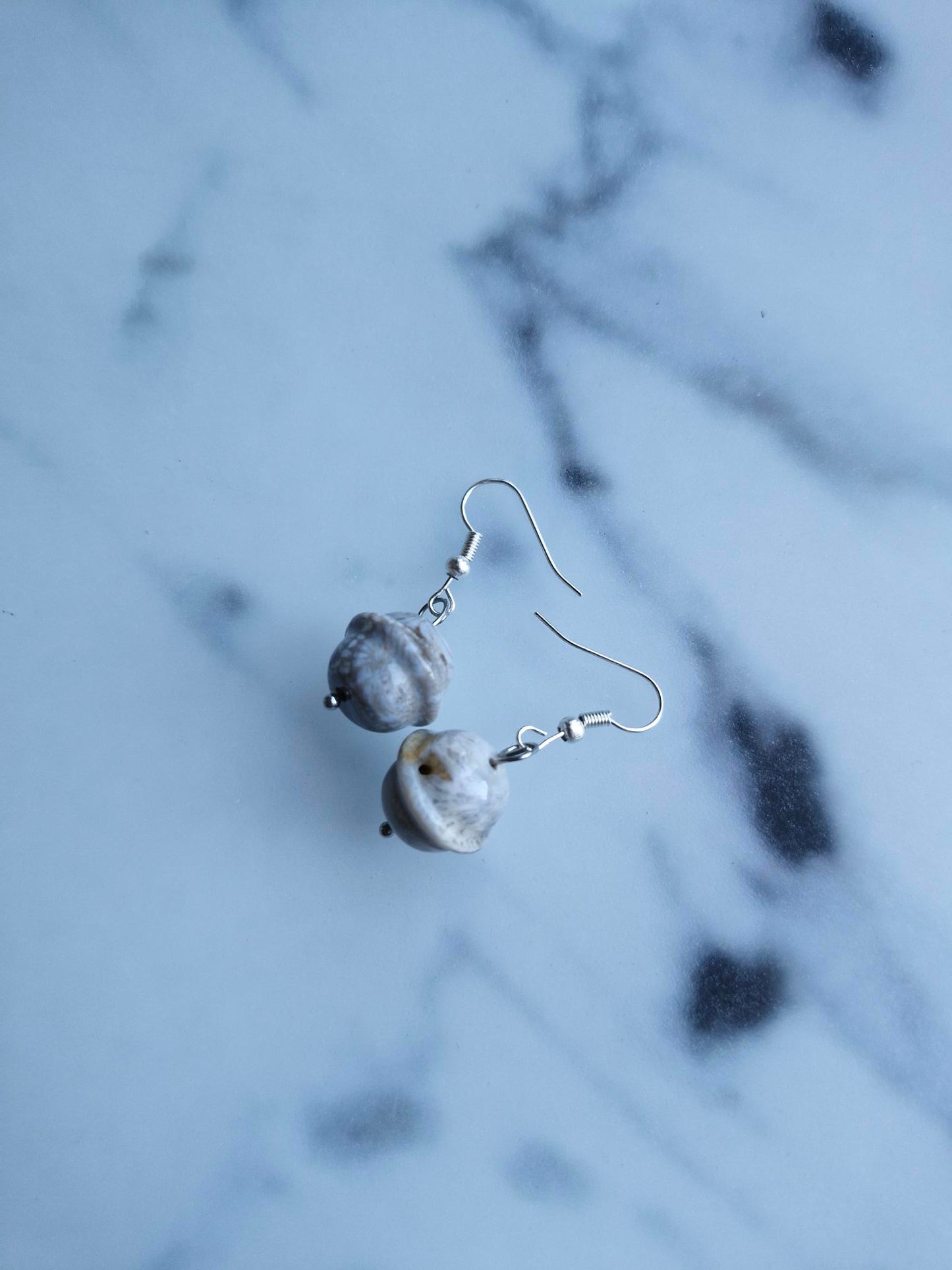 Stainless Steel Silver "Coral Jasper Planet" Earrings