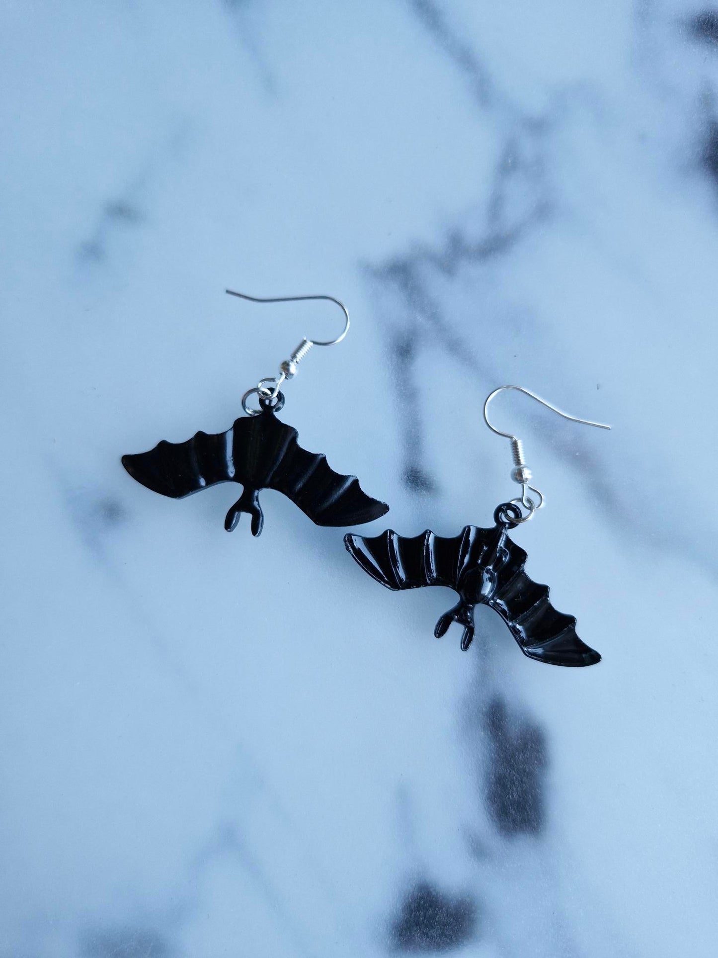 Stainless Steel Silver "Bat" Earrings