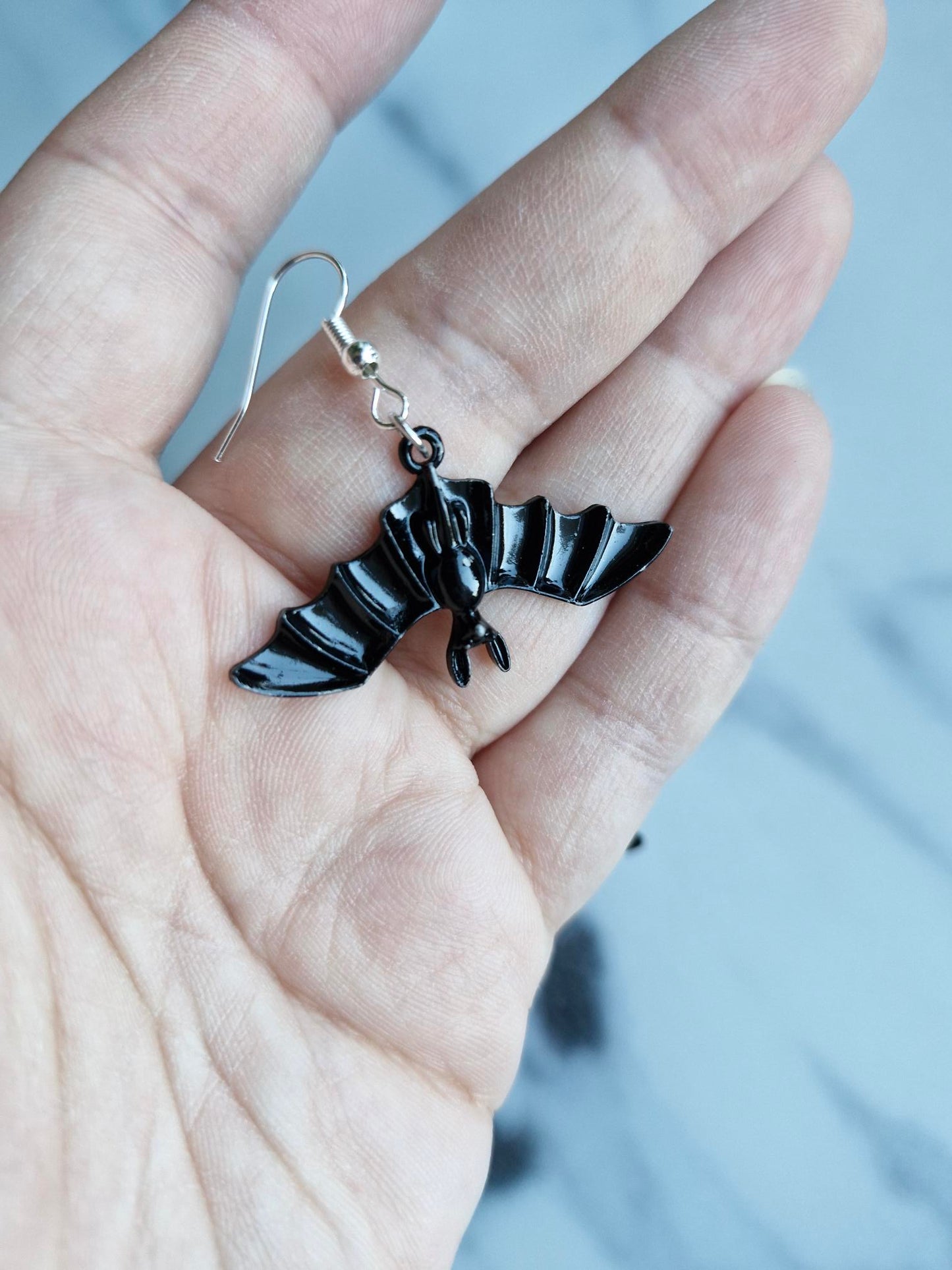 Stainless Steel Silver "Bat" Earrings