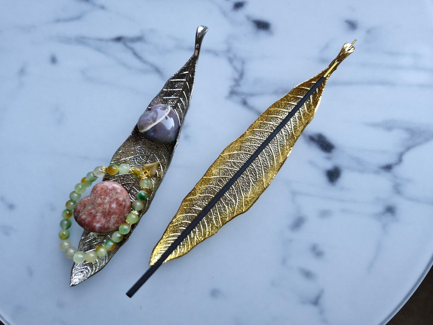 Metal Leaf-Shaped Incense and Trinket Holder