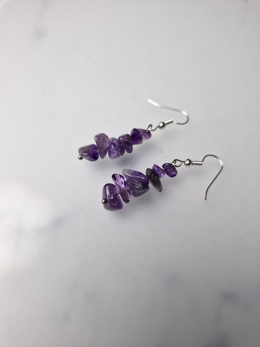Stainless Steel Silver "Amethyst" Earrings