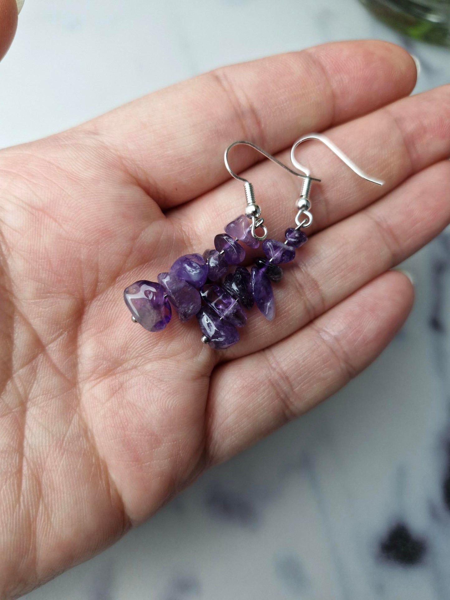 Stainless Steel Silver "Amethyst" Earrings