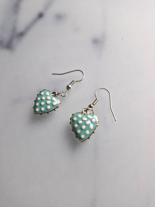 Stainless Steel Silver "Blue Heart" Earrings