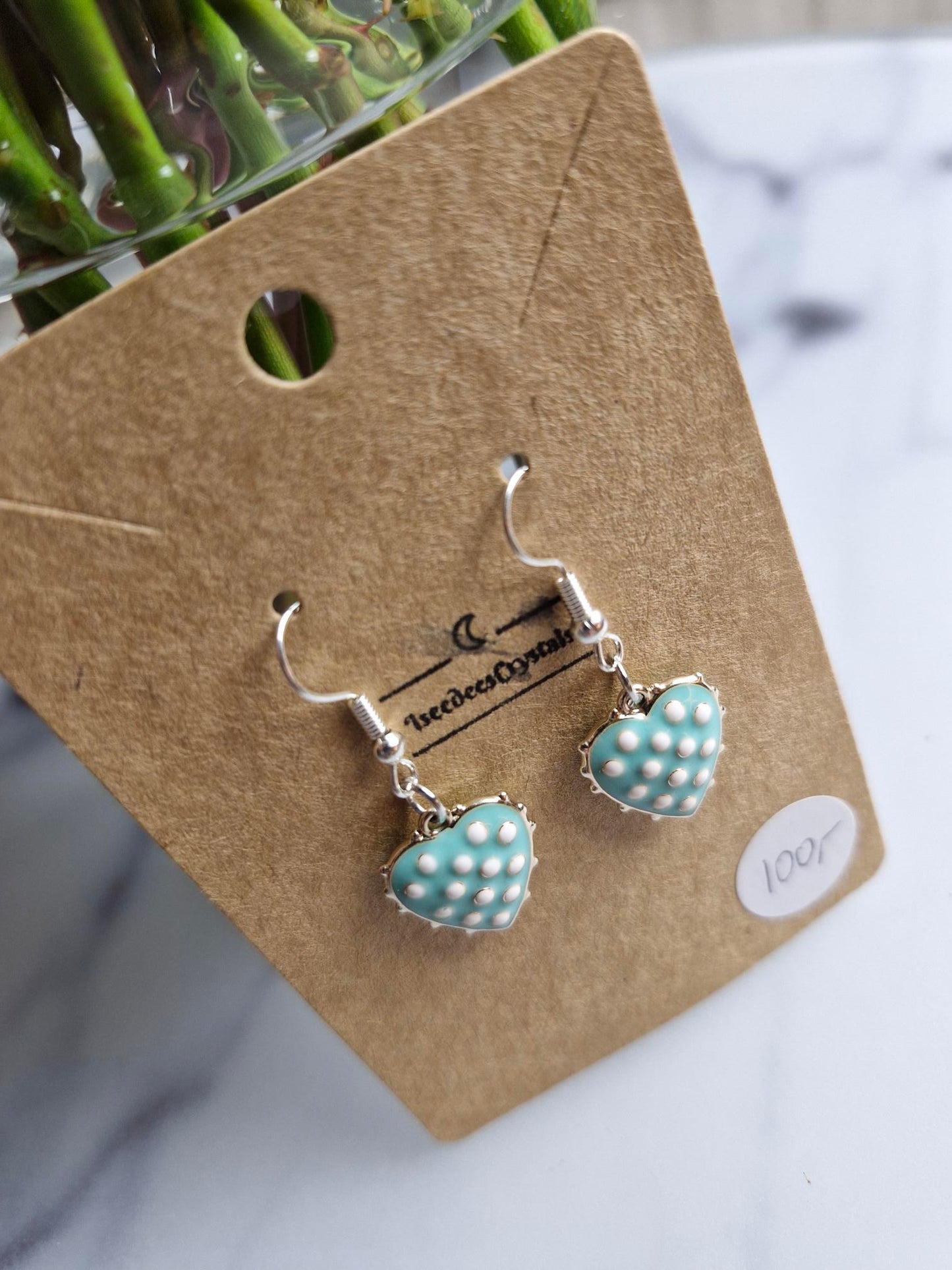 Stainless Steel Silver "Blue Heart" Earrings