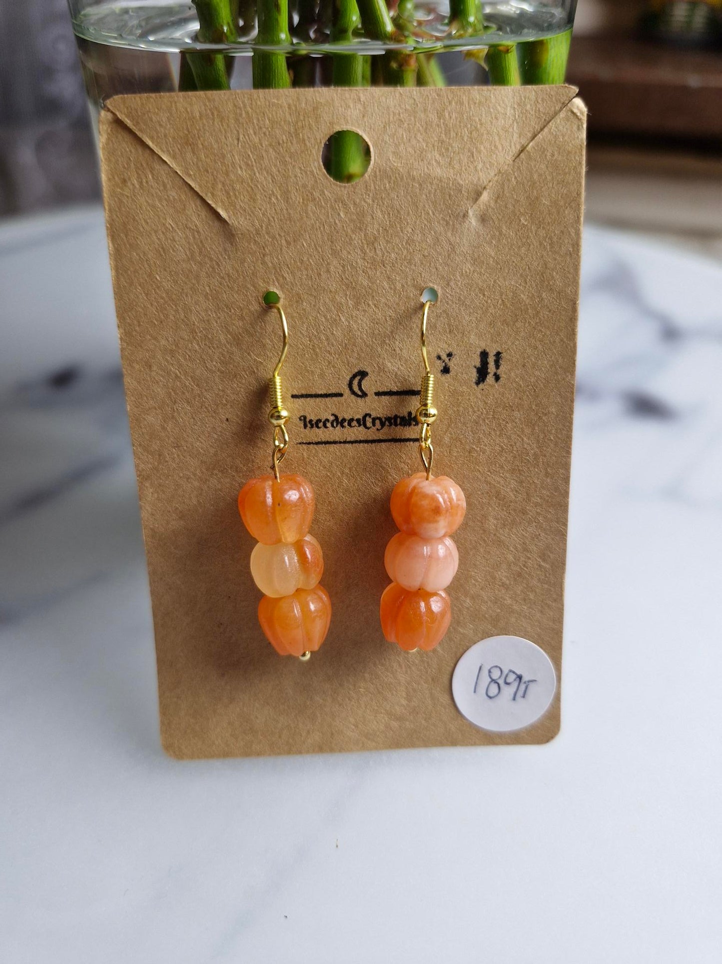 Stainless Steel Gold "Gold Silk Jade Pumpkin" Earrings