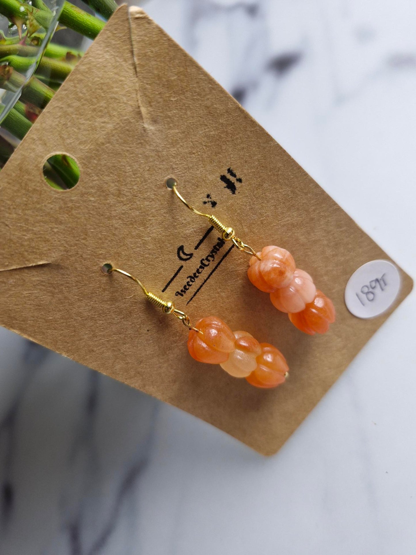Stainless Steel Gold "Gold Silk Jade Pumpkin" Earrings