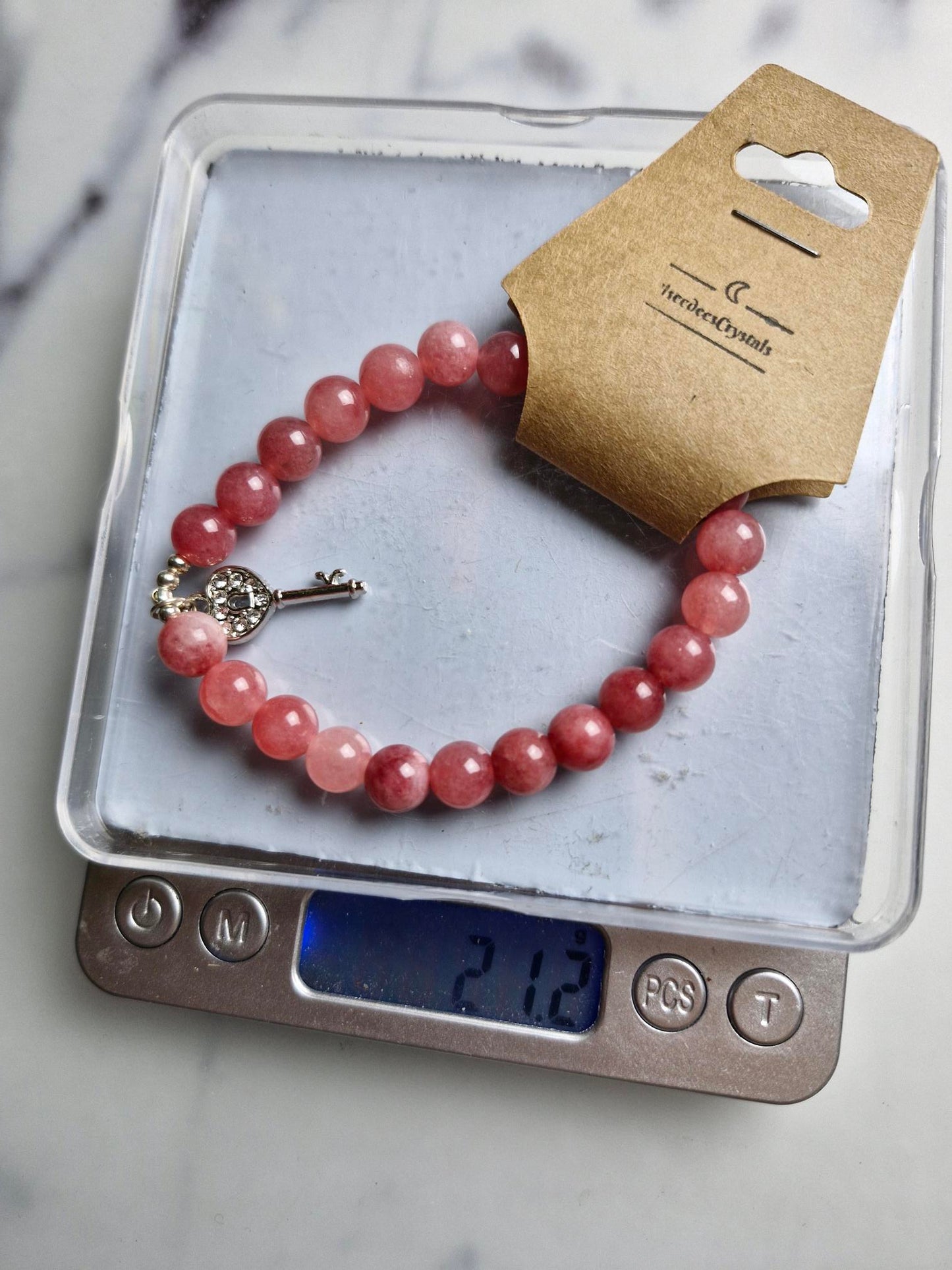 Agate (Dyed Pink) Bracelet with a Key Charm