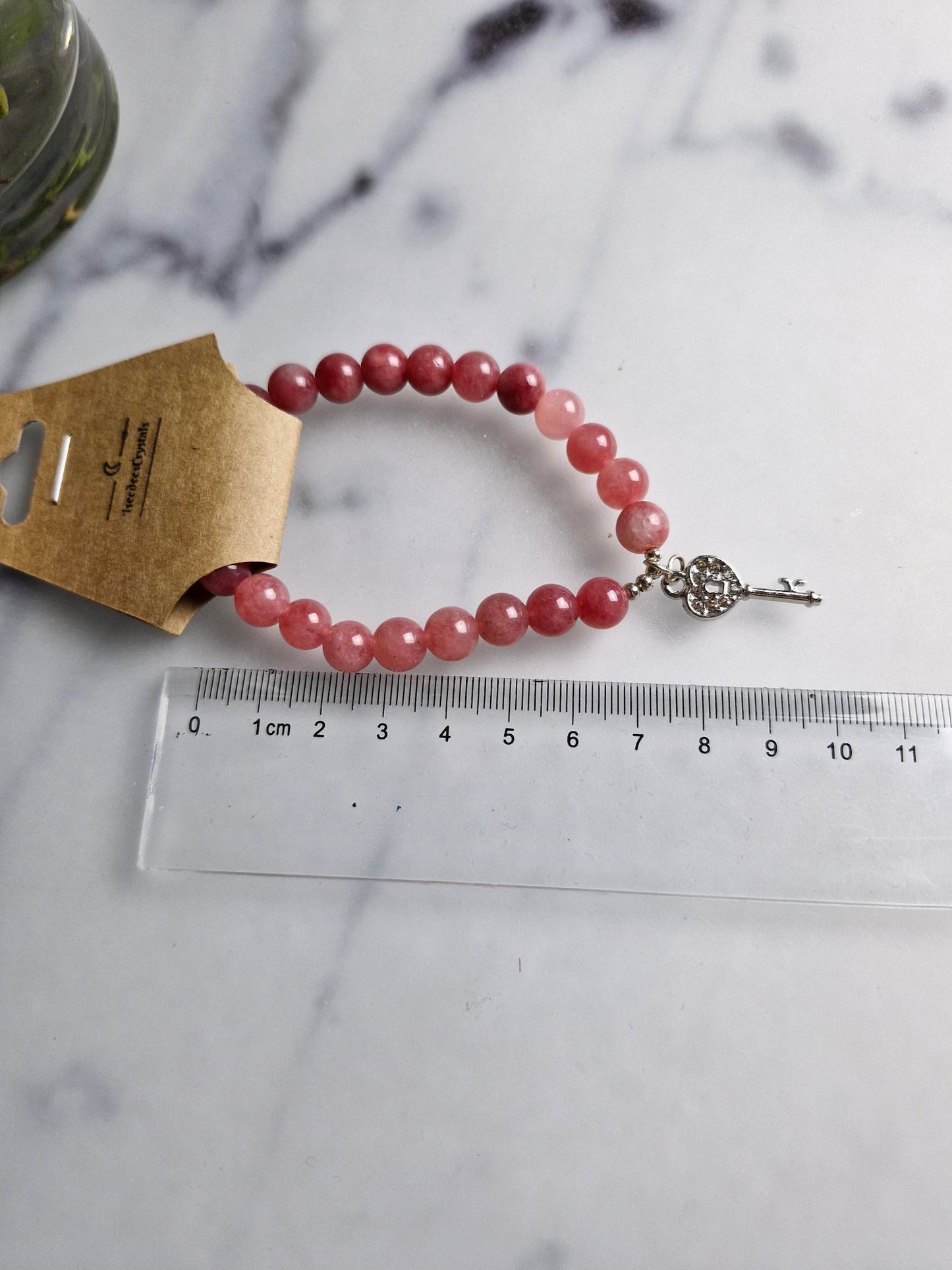 Agate (Dyed Pink) Bracelet with a Key Charm