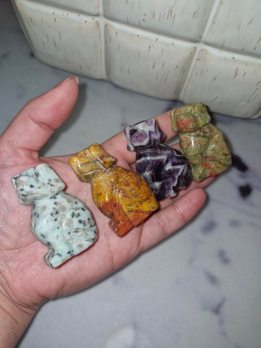 Beautiful Crystal Dog Carving - Dream Amethyst/Kiwi Jasper/Crazy Lace/Unikite