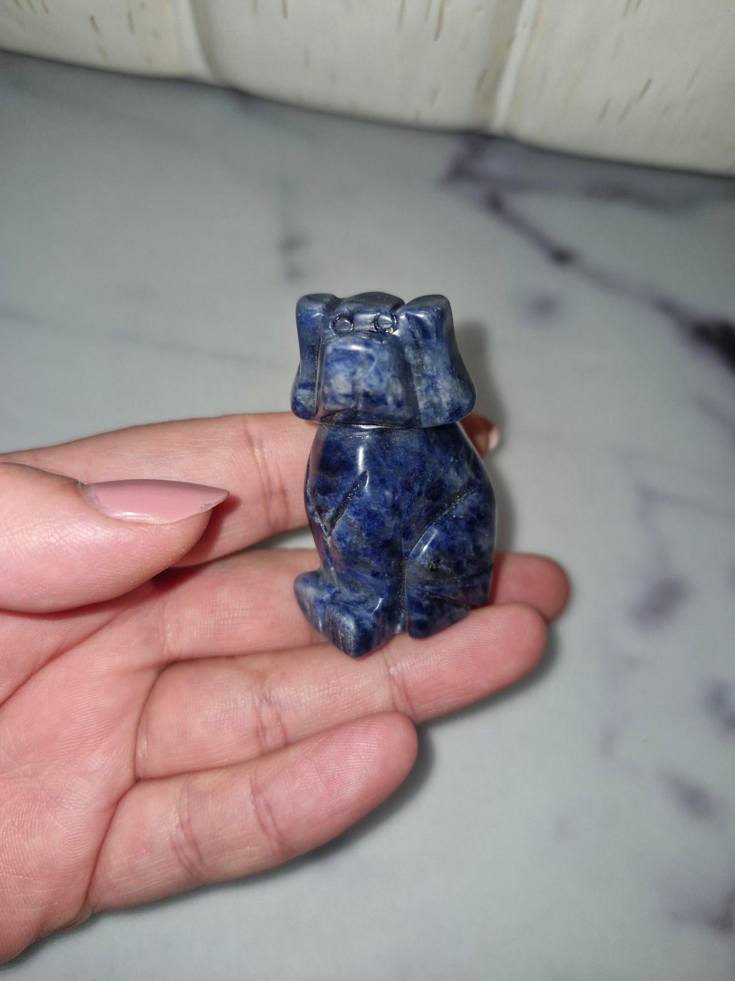 Beautiful Crystal Dog Carving - African Blood Stone/Sodalite/Clear Quartz/Blue Calcite