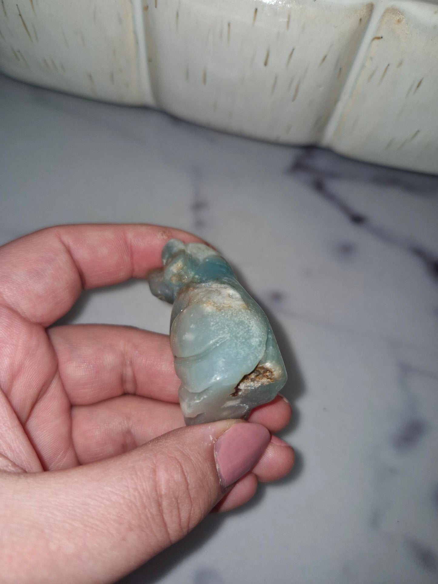 Beautiful Crystal Dog Carving - African Blood Stone/Sodalite/Clear Quartz/Blue Calcite