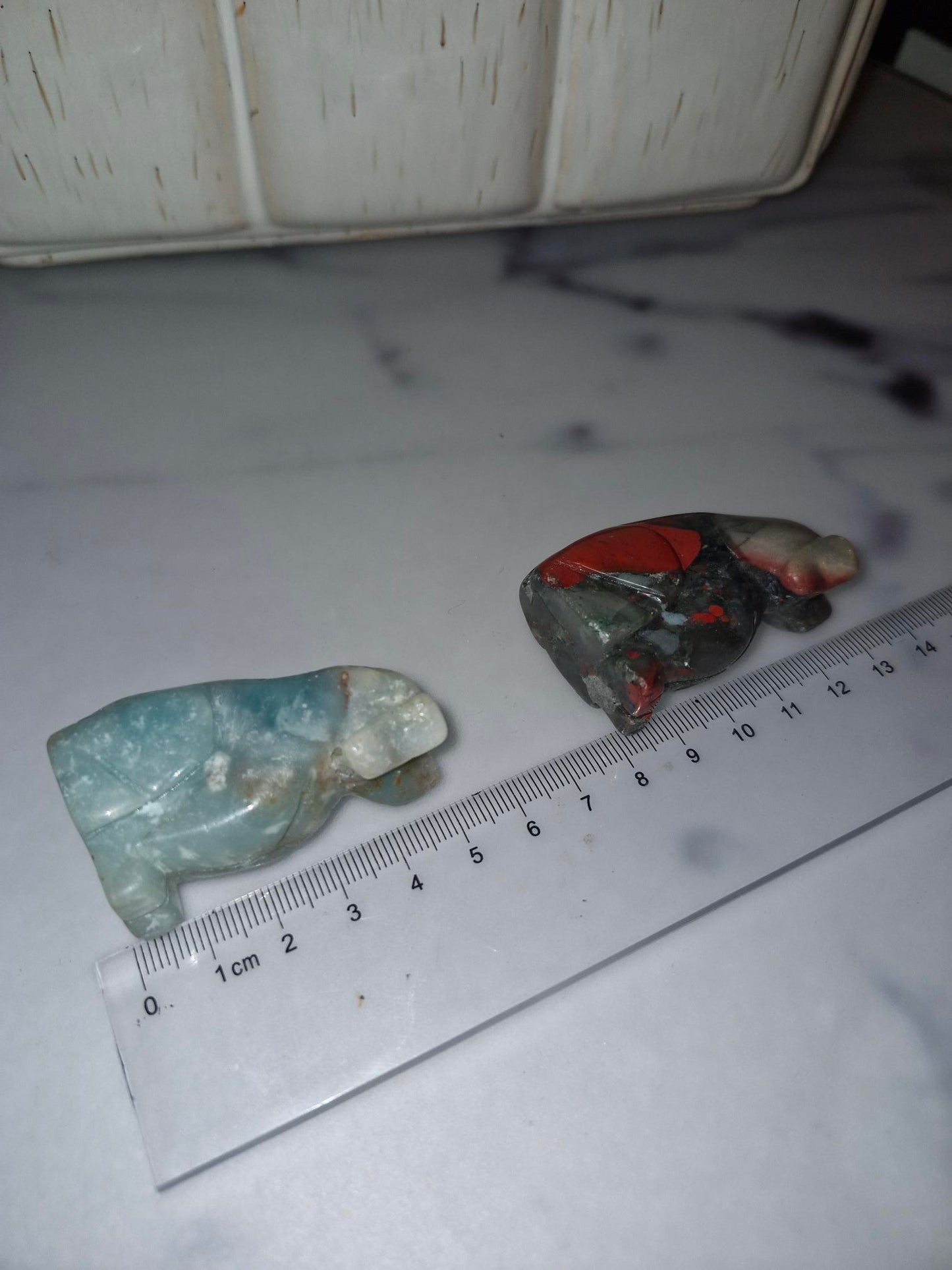 Beautiful Crystal Dog Carving - African Blood Stone/Sodalite/Clear Quartz/Blue Calcite