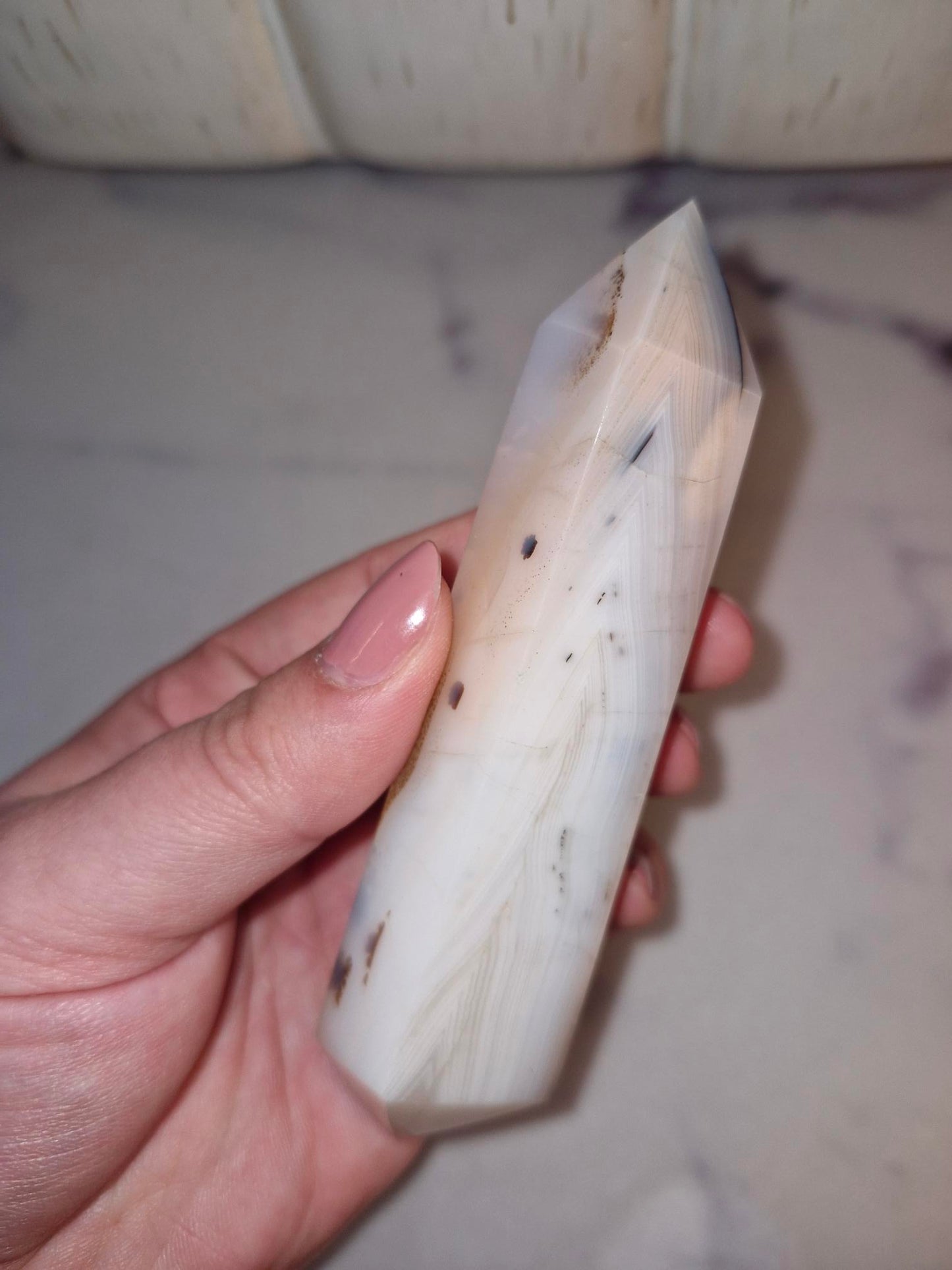 Banded Agate Wand filled with Dendrites