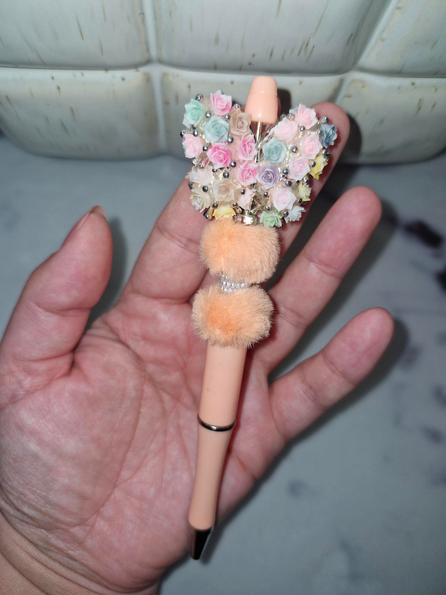 Custom Ballpoint Pen - Peach Flower Butterfly