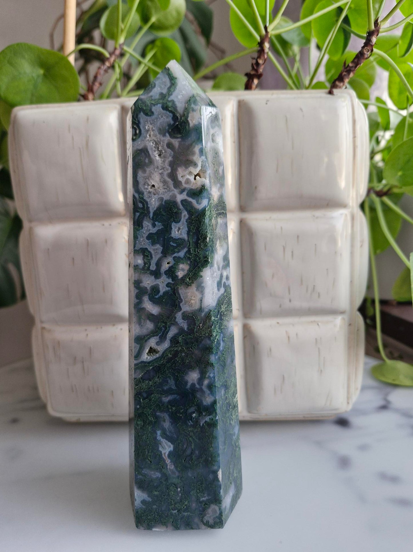 Druzy Moss Agate Tower
