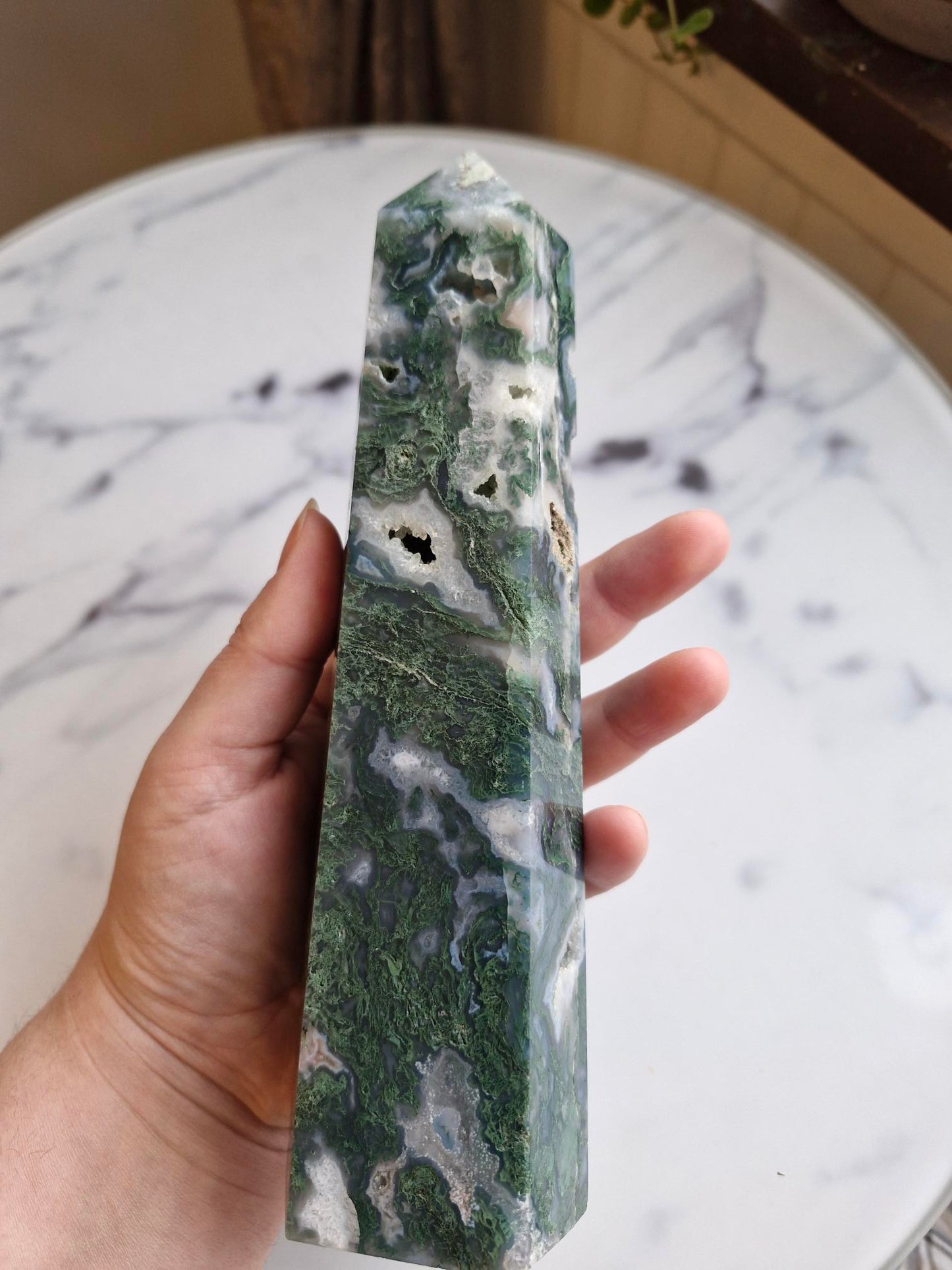 Druzy Moss Agate Tower