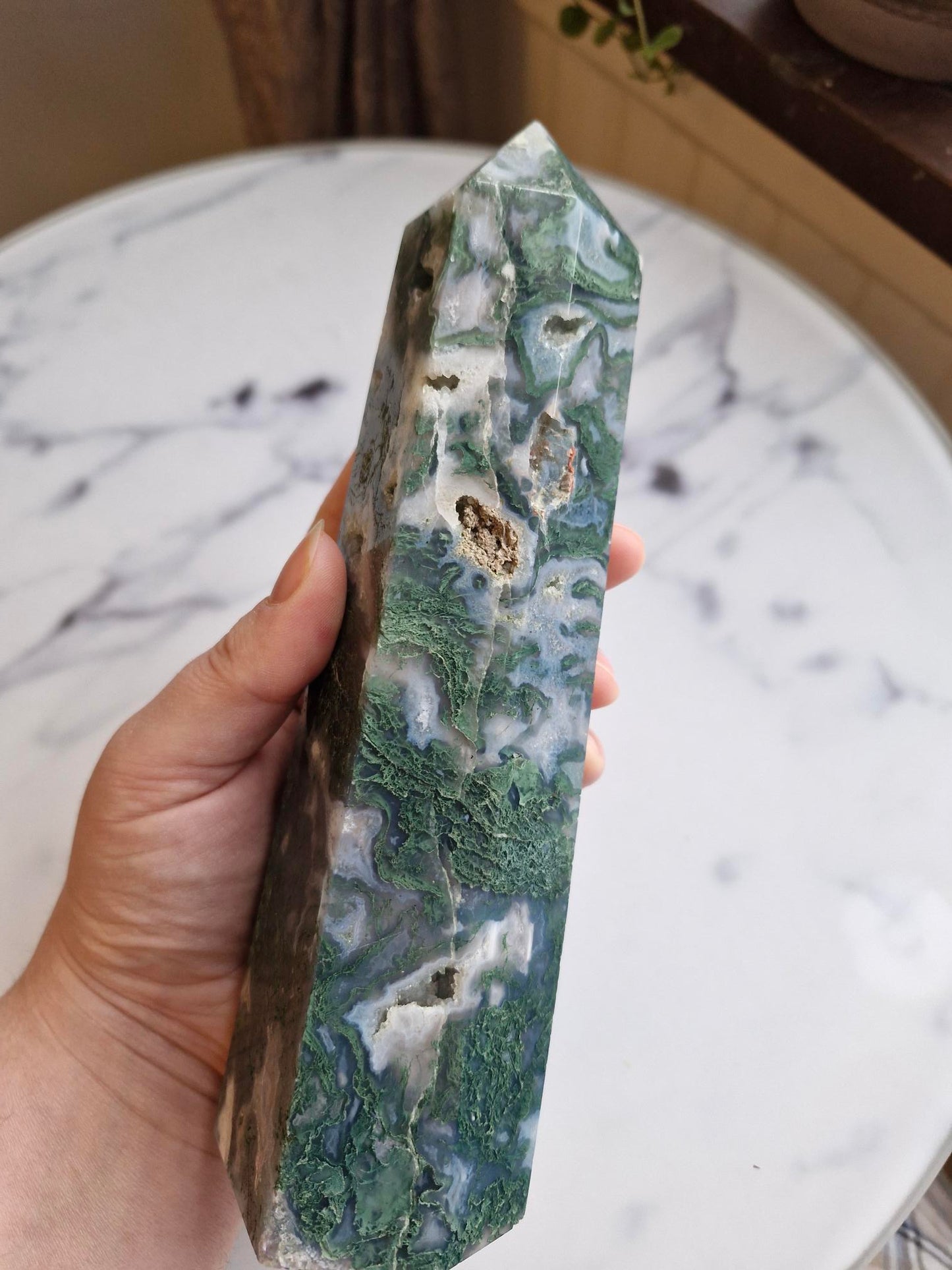 Druzy Moss Agate Tower