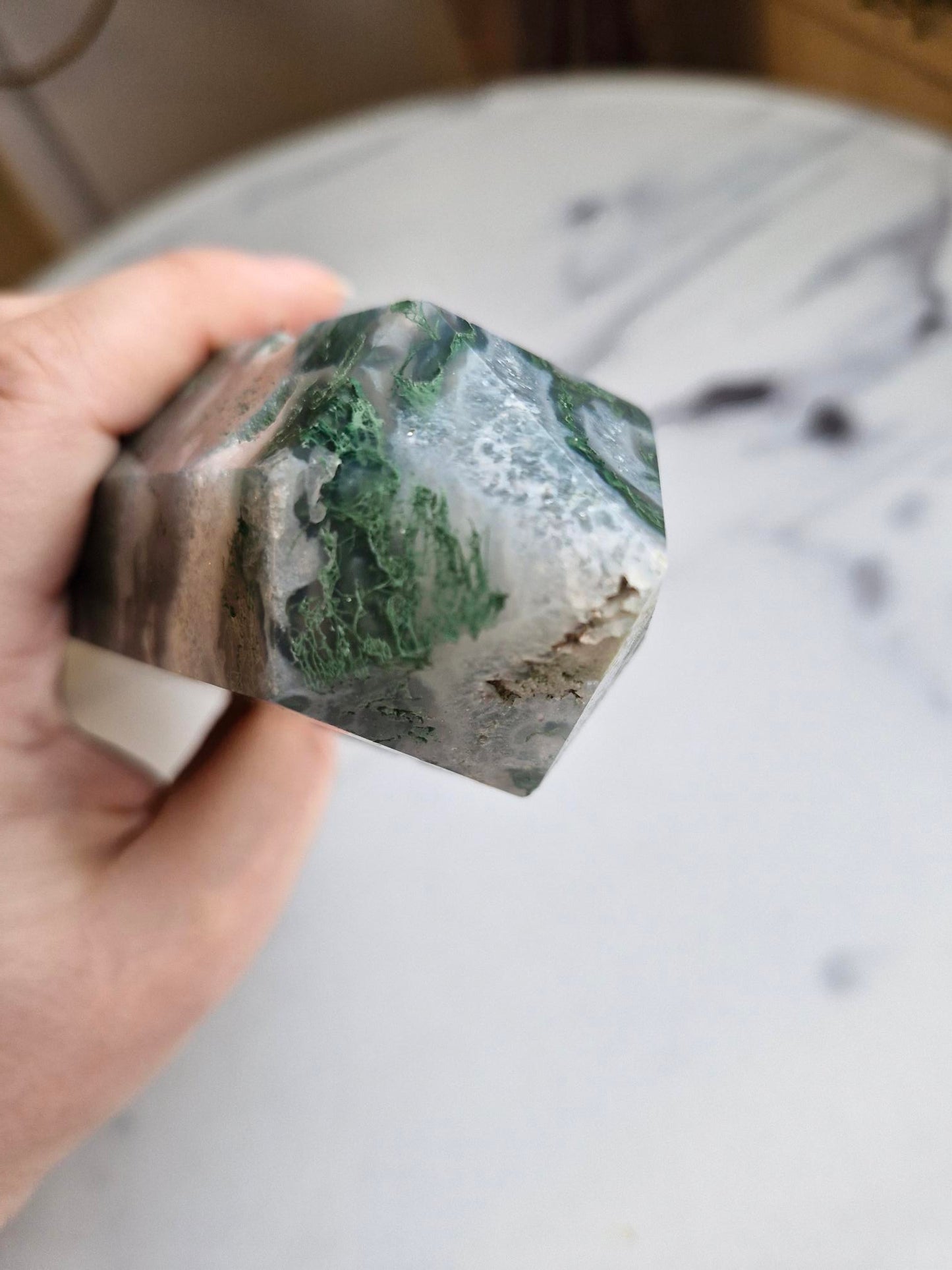 Druzy Moss Agate Tower
