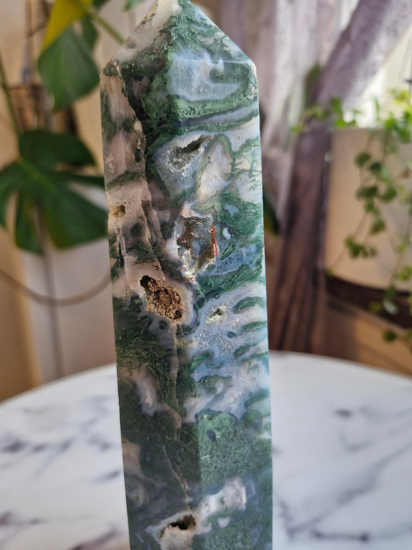 Druzy Moss Agate Tower