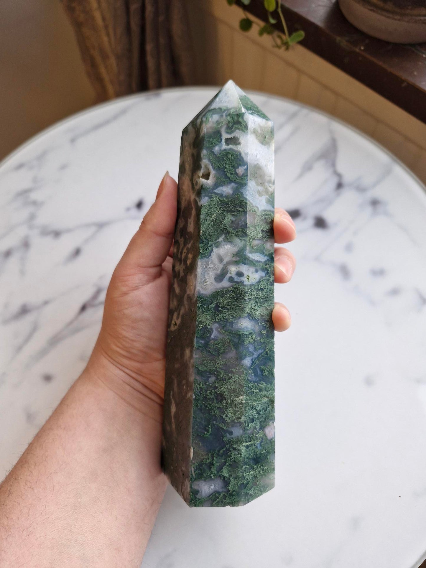 Druzy Moss Agate Tower