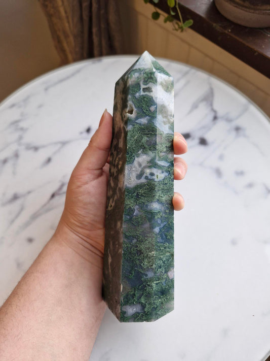 Druzy Moss Agate Tower