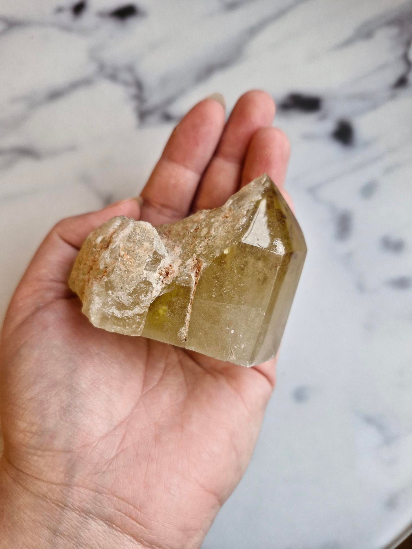 Natural Citrine Freeform - Half Raw Half Polished with Rainbows