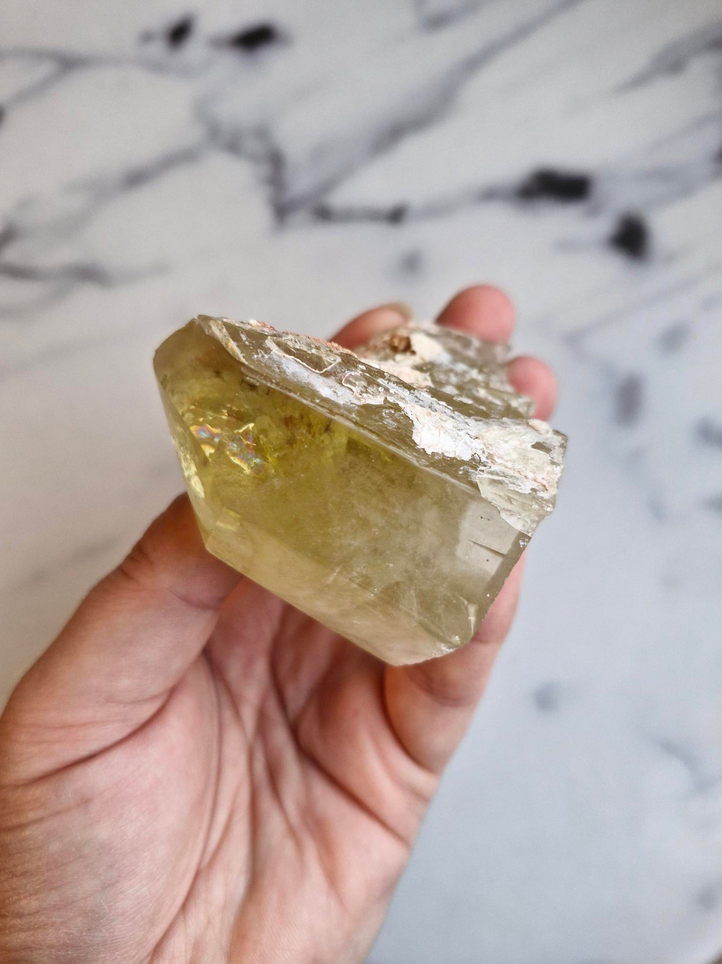 Natural Citrine Freeform - Half Raw Half Polished with Rainbows