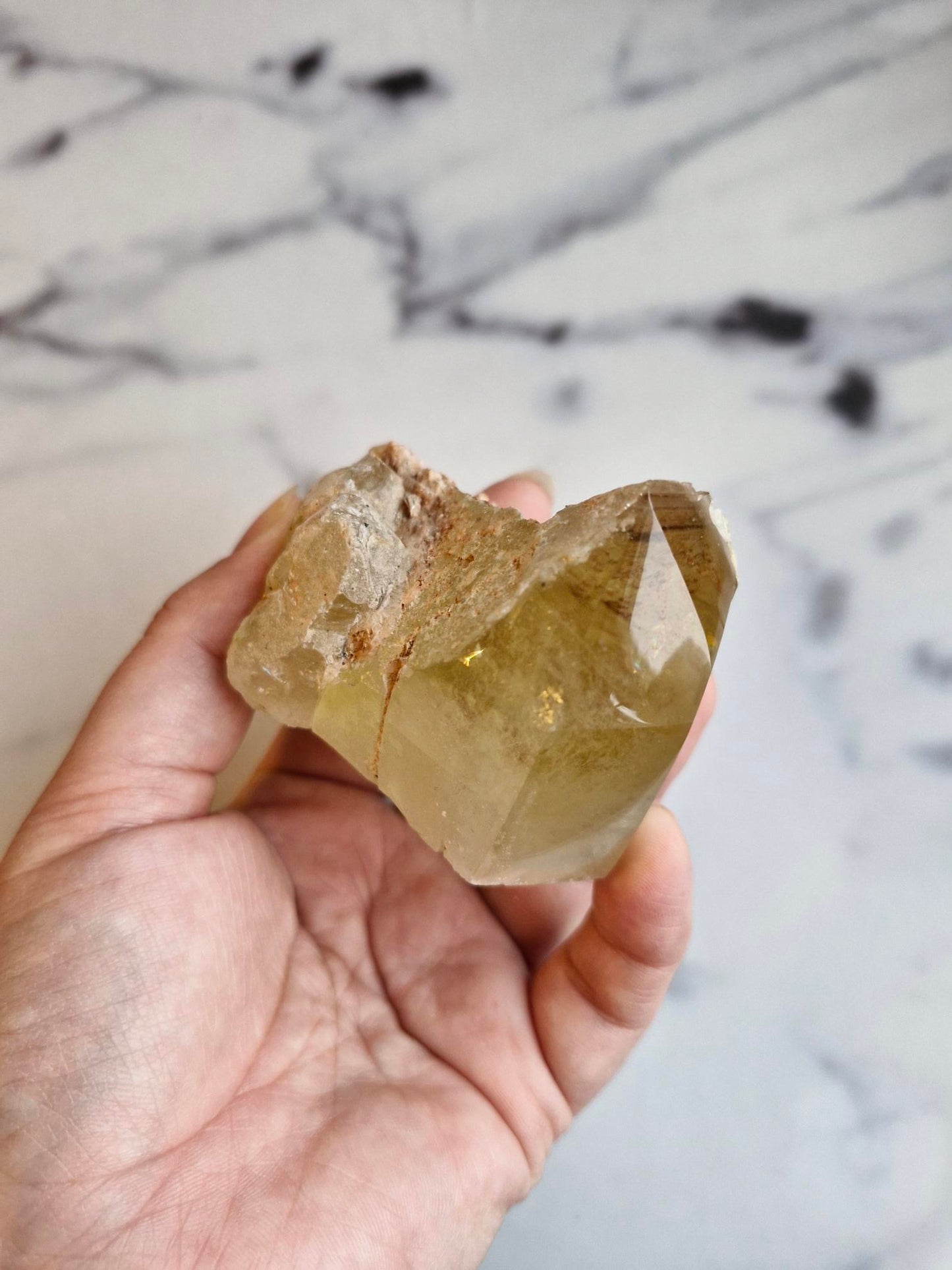 Natural Citrine Freeform - Half Raw Half Polished with Rainbows