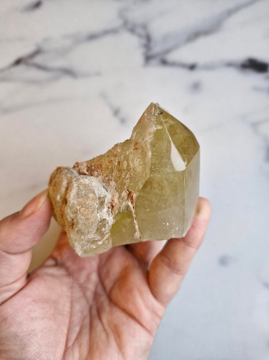 Natural Citrine Freeform - Half Raw Half Polished with Rainbows