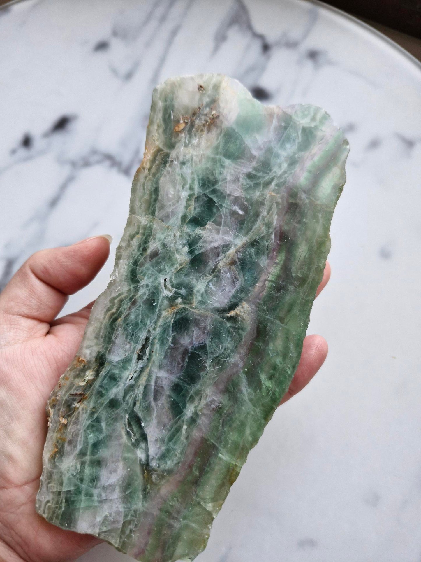 Green and Purple Banded Fluorite Slab