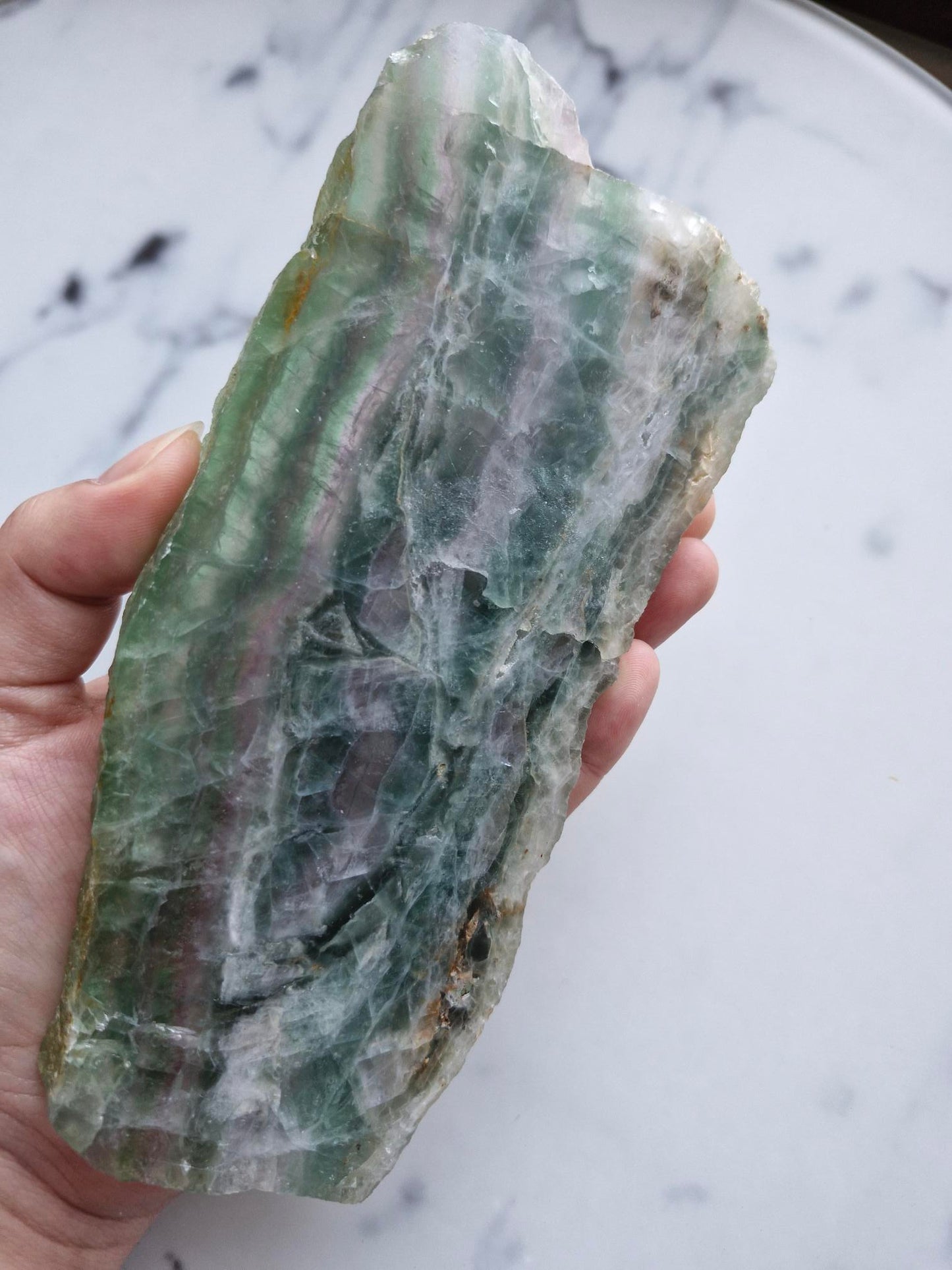 Green and Purple Banded Fluorite Slab